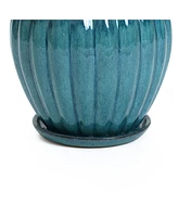 LuxenHome Sea Blue Bowl Round Ceramic Decorative Planter Pot