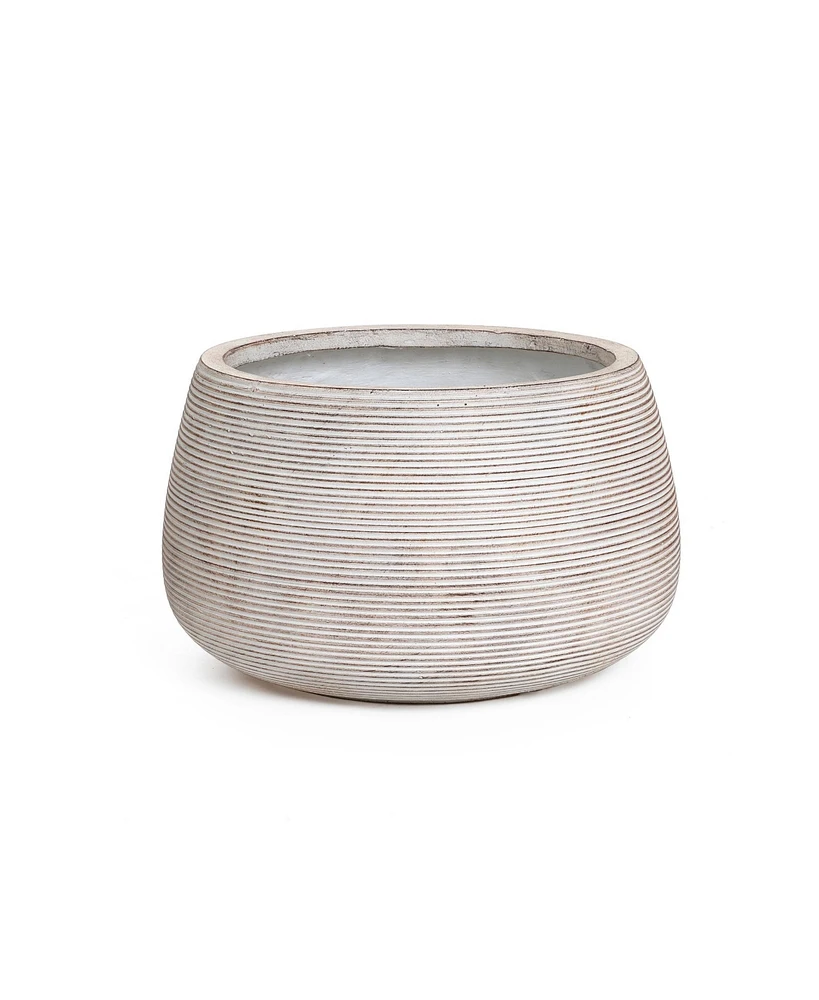 LuxenHome Speckled Off White and Brown Textured Ribbed Bowl -Inch Tall MgO Planter