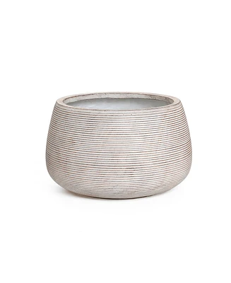 LuxenHome Speckled Off White and Brown Textured Ribbed Bowl -Inch Tall MgO Planter