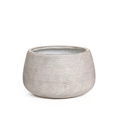 LuxenHome Speckled Off White and Brown Textured Ribbed Bowl -Inch Tall MgO Planter