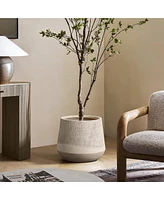 LuxenHome Blended Tan with Wood Pattern Round Tapered -Inch Tall MgO Planter