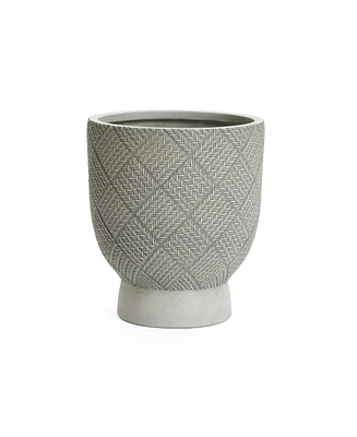 LuxenHome Gray Glen Pattern 16.7-Inch Tall MgO Urn Planter, Indoor and Outdoor