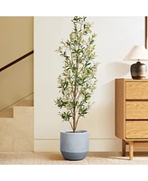 LuxenHome Minimalistic Modern Gray 13.8-Inch Tall Round Tapered MgO Planter