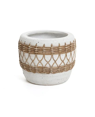 LuxenHome Boho White with Brown Accents -Inch Round MgO Planter