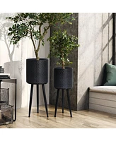 LuxenHome Set of 2 Black Dimpled Metal Cachepot Planters with Black Metal Legs