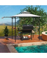 10.5 x 5 Ft Grill Gazebo with Side Awning and Double-Tiered Top