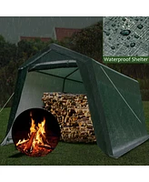 Outdoor Carport Shed with Sidewalls and Waterproof Ripstop Cover