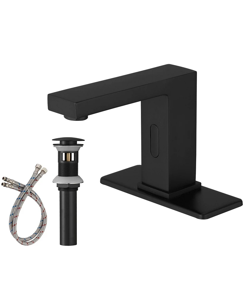 Automatic Sensor Touchless Bathroom Sink Faucet With Deck Plate In Matte Black