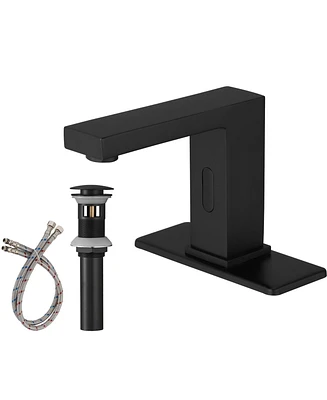 Automatic Sensor Touchless Bathroom Sink Faucet With Deck Plate In Matte Black