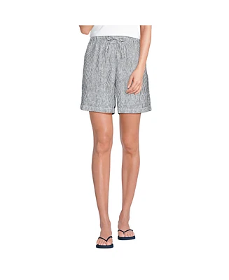 Lands' End Women's Linen High Rise Pull On 7" Shorts