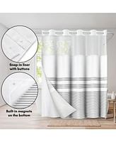 Americanflat 72x75 Hookless Shower Curtain - Grey Lines Shower Curtain with Sheer Panel, Snap-In Liner, and Grommets - 100% Polyester