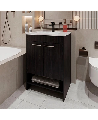 Shell Bathroom Vanity with 2 Doors and Open Storage, Wengue