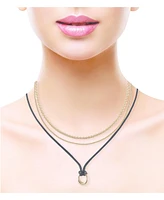Rachel Rachel Roy Gold Tone and Black Cord Layered Necklace with Small Ring Pendant