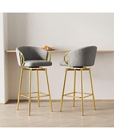 Set of 2 Modern 30 Inch Swivel Bar Stools with Upholstered Seats and Metal Legs Stylish Counter Height Chairs for Kitchen Dining or Home Bar-The Pop H