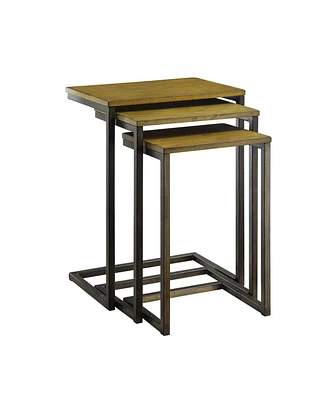 Set of Three Nested End Tables – Solid Wood Tops with Steel Frames for Industrial Home Style
