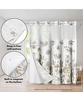 Americanflat 72x75 Hookless Shower Curtain - Floral Gold Grey Shower Curtain with Sheer Panel, Snap-In Liner, and Grommets - 100% Polyester