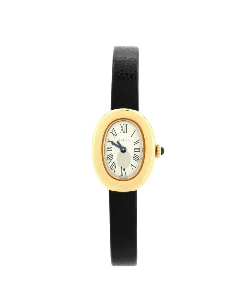 Pre-Owned Cartier Baignoire Quartz Watch in Gold and Leather 18mm