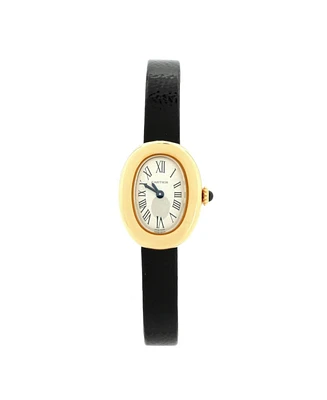 Pre-Owned Cartier Baignoire Quartz Watch in Gold and Leather 18mm