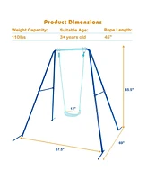 Outdoor Kids Swing Set with Heavy Duty Metal A-Frame and Ground Stakes