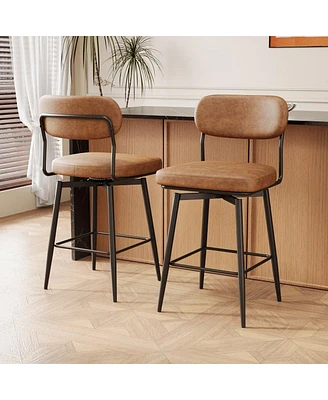 Set of 2 Swivel Bar Stools with Leather Cushions and Metal Frame Modern 360 Degree Rotating Counter Height Chairs for Kitchen or Restaurant-The Pop Ho