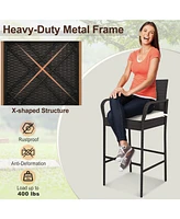 2 Pieces Outdoor Pe Rattan Cushioned Barstool Set with Armrests
