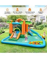 7-in-1 Inflatable Water Slide Park with Trampoline Climbing and 680W Blower