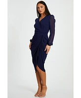 Quiz Women's Scuba Crepe Front Wrap Chiffon Sleeve Midi Dress