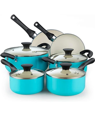 Cook N Home 10-Piece Ceramic Nonstick Cookware Set - Pots, Pans, Dutch Oven, Saucepans, Frying Pans and Lids - Turquoise