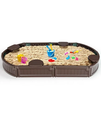 6 Feet Kids Oval Sandbox with Built-in Corner Seat and Bottom Liner