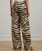 Lauren Ralph Petite Zebra-Print Linen Wide-Leg Pants