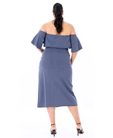 Dai Moda Plus Bridgett High Waist Midi Skirt