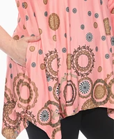 White Mark Plus Printed Flowy Hem Swing Top