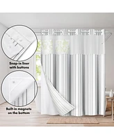 Americanflat 72x75 Hookless Shower Curtain - Abstract Grey Lines Shower Curtain with Sheer Panel, Snap-In Liner, and Grommets - 100% Polyester