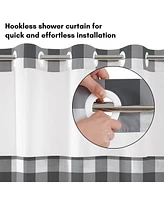 Americanflat 72x75 Hookless Shower Curtain - Gray Plaid Shower Curtain with Sheer Panel, Snap-In Liner, and Grommets - 100% Polyester