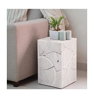 Whitewash Solid Wood End Table – 20-Inch Handmade Square Block Style