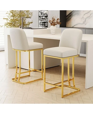 Set of 2 Modern Upholstered Bar Chairs with Metal Frame Counter Height Dining Stools for Kitchen Island Home Bar or Restaurant Seating-The Pop Home
