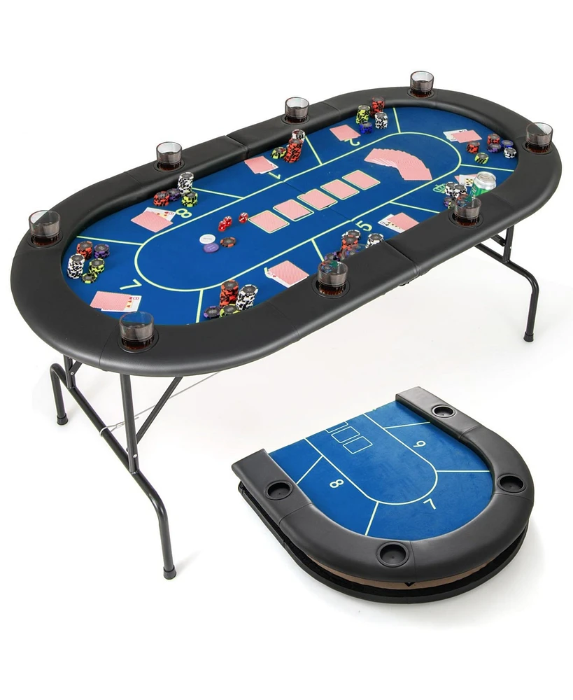 72 x 36 30.5 Inch Foldable Poker Table with 8 Cup Holders