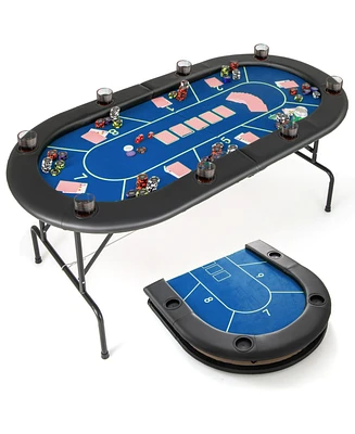 72 x 36 30.5 Inch Foldable Poker Table with 8 Cup Holders