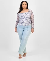 Full Circle Trends Trendy Plus Square-Neck Floral-Print Top