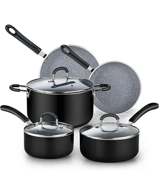 Cook N Home 8-Piece Nonstick Pots and Pans Kitchen Cookware Sets, Heavy Gauge, Stay Cool Handle, Marble