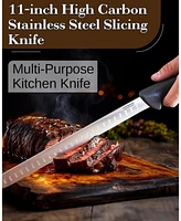 Cook N Home 11-inch Granton Edge High Carbon Stainless Steel Sharp Slicing Knife, Ergonomic Handle,Black
