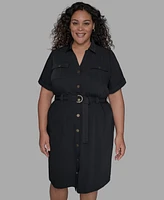 Karl Lagerfeld Paris Belted Short-Sleeve Midi Shirtdress