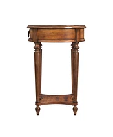 Solid and Manufactured Wood Round End Table with Drawer and Shelf for Stylish Storage