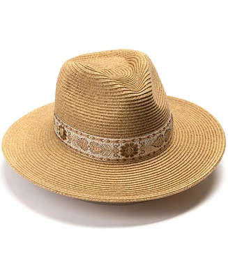 Vince Camuto Panama Hat with Metallic Embroidered Band