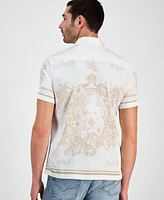 Guess Men's Floral Mirror Charm Short Sleeve Button-Front Shirt