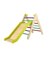 2-in-1 Wooden Triangle Climber Set with Gradient Adjustable Slide