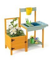 Kids Outdoor Potting Bench with See-Through Window