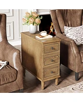 Tribesigns Solid Wood End Table, Fully Assembled Narrow Side Table with Drawers, Pre-Assembled Nightstand Slim Bedside Table for Small Spaces, Living