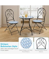 Gymax Set of 2 Folding Patio Bistro Chairs Mosaic Chairs Outdoor Dining Chairs