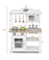 Wooden Pretend Play Kitchen Set for Kids with Accessories and Sink